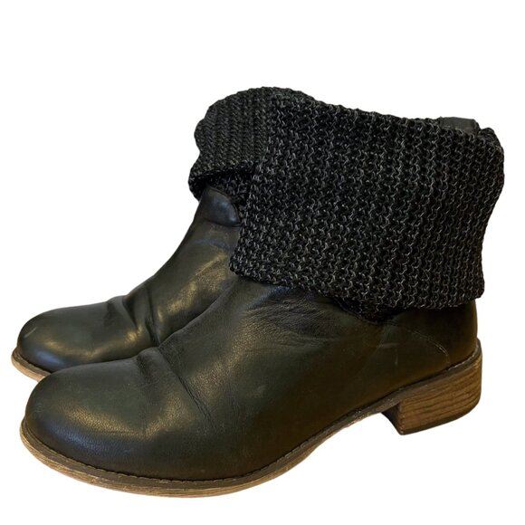 Rudsak Green Leather & Black Knit‎ Tall Boots With Fold-Down Cuffs Size 8 - Picture 10 of 12